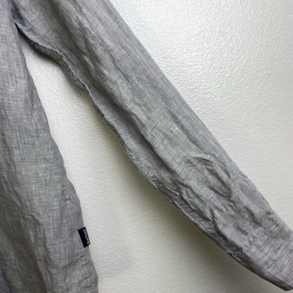 Barbour Dress Tartan Linen Shirt Mens Large Gray Check Cuff Kenneth Button Up - Picture 7 of 12
